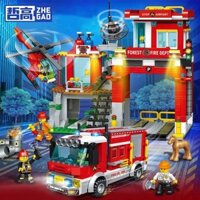 Tương thích với Lego Lính cứu hỏa Xe tải cứu hỏa Máy bay trực thăng Đồ chơi lắp ráp Khối xây dựng bé trai 6 đến 12 tuổi Quà tặng trẻ em 5.3