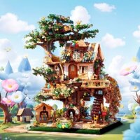 Tương thích với Lego Mini Cổ Street View Rừng Cây Nhà Hai Thay Đổi Lá Xây Dựng Giáng Sinh Lắp Ráp Khối Xây Dựng Đồ Chơi Cô Gái Sân Vườn Khối Xây Dựng Đồ Trang Trí
