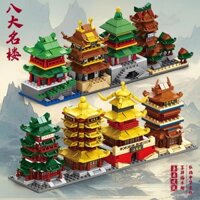 Tương thích với Lego Phong cách Trung Quốc Street View Khối xây dựng Tòa nhà cổ đại Tám tầng nổi tiếng Màu vàng 50107