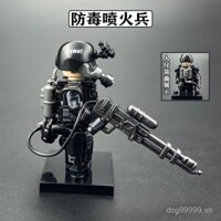 Tương thích với Lego SWAT Minifigure Khối xây dựng quân sự Villain Diệt virus Lính thở lửa Trẻ em Lắp ráp E