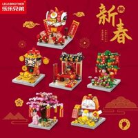 Tương thích với Lego Thần Tài Cây May Mắn Khối Xây Dựng Năm Mới Mèo May Mắn Kỷ Niệm Năm Mới May Mắn Lắp Ráp Đồ Chơi Quà Tặng Nam20250117