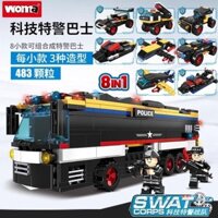 Tương thích với Lego
Mô hình xe buýt chiến đấu của cảnh sát thành phố
Khối xây dựng giáo dục cho bé trai