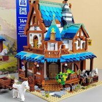 Tương thích với tòa nhà Lego nhìn ra đường phố Nhà trọ lâu đài thời trung cổ Đồ chơi khối xây dựng lắp ráp cho trẻ em