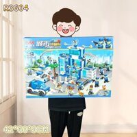 Tương thích với Xe cảnh sát Lego Trẻ em 6 đến 12 tuổi Giáo dục Bé trai Lắp ráp Khối xây dựng Đồ chơi hạt Xe cảnh sát Trạm quà tặng 3.13
