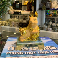 Tượng Thỏ (Mão) Trên Đế Thủy Tinh Bột Đá Kim Sa Cao Cấp Trưng Bày, Tượng Thỏ Trên Đế Thủy Tinh May Mắn C212A-4