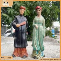 Tượng tiểu cảnh cặp đôi quan họ Bắc Ninh cao 23cm gốm Bát Tràng, tượng cặp đôi quan họ gốm Bát Tràng