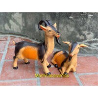 Tượng tiểu cảnh đôi dê núi gốm sứ Bát Tràng