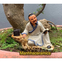 Tượng tiểu cảnh Lý Bạch đọc sách h16cm men rạn gốm sứ Bát Tràng