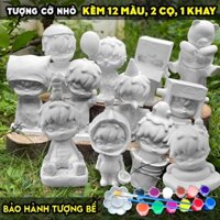 Tượng tô màu, SET 12 HIRONO TINH NGHỊCH KÈM 12 MÀU 2 CỌ 1 KHAY, size M, tượng thạch cao decor, luyện vẽ mỹ thuật