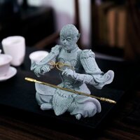 Tượng Tôn Ngộ Không Bằng Đá Sa Thạch Xanh Dùng Trang Trí Bàn Trà Đạo, Bàn Làm Việc, Tiểu Cảnh, Bể Cá