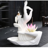 Tượng trang trí, thác trầm hương hình tay Phật nâng hoa sen bằng sứ đốt trầm hương giúp thư giãn, tặng nụ trầm