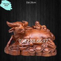 Tượng trâu em bé kích thước dài 20cm chất liệu gỗ hương