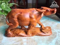 Tượng Trâu Gỗ Hương Liền Khối Cao 20 Ngang 37 Sâu 12 (cm)