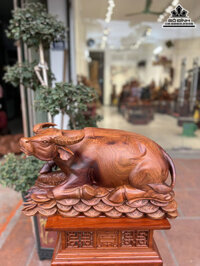 Tượng Trâu Gỗ Hương Liền Khối Cao 28 Ngang 50 Sâu 22 (cm)