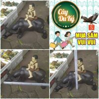 Tượng trâu lớn & mục đồng thổi sáo gốm sứ Bát Tràng - 48x16x46 cm làm mô hình trang trí tiểu cảnh, trang trí tết