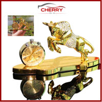 Tượng trâu vàng có đồng hồ và nước hoa trang trí phong thủy nhà cửa hoặc đặt taplo ô tô