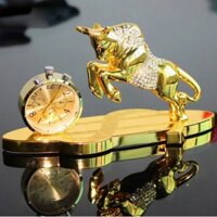 Tượng trâu vàng đính đá có đồng hồ và nước hoa trang trí phong thủy nhà cửa hoặc đặt taplo ô tô