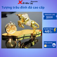 Tượng trâu vàng đồng hồ đính đá cao cấp tặng kèm tinh dầu trang trí Taplo xe hơi