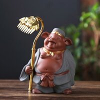 Tượng Trư Bát Giới kèm Bồ Cào - gốm tử sa