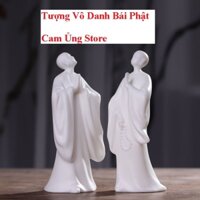 Tượng Vô Danh Bái Phật- Tượng gốm Vo Danh Đại Sư niệm phật- Tượng gốm trắng trang trí tiểu cảnh bonsai phối lũa