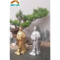 Tượng vô danh quét chùa, nhà sư bái quét lá 16cm màu nhũ đồng cổ hàng cao cấp để bàn làm việc, ghép lũa, bàn trà  ...