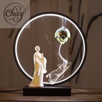 Tượng Vô Diện Bái Phật Kèm Đèn Led Hào Quang Trang Trí Tiểu Cảnh Hàng Đẹp - Chay Decor