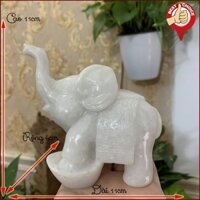 Tượng voi đá trang trí phong thủy bàn làm việc - tượng voi trang trí phong thủy phòng khách nhà cửa - Cao 11cm- Đá trắng