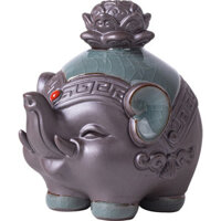 Tượng Voi mini tròn bằng gốm sứ tráng men vân xanh, quà tặng siêu sang xịn