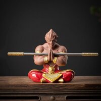 Tượng Vua Khỉ, Tượng Tôn Ngộ Không bằng gốm, Tượng Phật Phật phương Tây 5,5 "H Hành trình đến Tượng Phật phương Tây với Kim Cương Vàng, Trang trí ô tô văn phòng tại nhà, Quà tặng sưu tập (Đỏ)