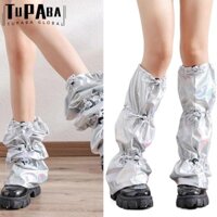 Tupaba Chân Ấm Áp, Vỏ Chân Kim Loại Polyester Màu Bạc, Y2K Bông Tai Kẹp Dây Rút Khóa Chiều Dài Đầu Gối Tất Ruched Baggy Loose Leg Cover