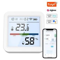 Tuya ZigBee Máy kiểm tra độ ẩm nhiệt độ Màn hình LCD Màn hình nền Ứng dụng điện thoại di động Điều khiển từ xa Liên kết thông minh Tương thích với Alexa và Google Home để điều khiển bằng giọng nói