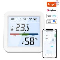 Tuya ZigBee Máy kiểm tra độ ẩm nhiệt độ Màn hình LCD Màn hình nền Ứng dụng điện thoại di động Điều khiển từ xa Liên kết thông minh Tương thích với Alexa và Google Home để điều khiển bằng giọng nói