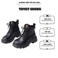 TUYET SHOES - Giày Boot Nữ Da Lì Khóa Sườn Khuy Đai Cổ Tròn Đế Răng Phong Cách Hàn Quốc - Mã G02