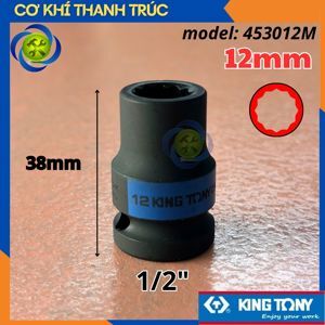 Tuýp 12mm 1/2 Kingtony 453012M loại ngắn 12 cạnh màu đen