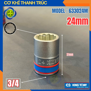 Tuýp 24mm loại 3/4 Kingtony 633024M ngắn 12 cạnh màu trắng