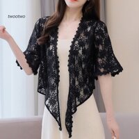 (twt) Áo Khoác cardigan Ngắn Tay Lửng Thêu Ren Hoa Phong Cách Dành Cho Nữ