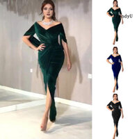 [Ty] Đầm dạ hội nữ Skinny xếp ly lệch vai xẻ viền nửa tay Hội nghị chuyên đề hàng năm Tiệc cưới Prom Đầm Maxi Áo choàng bóng