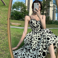 [Ty] Đầm Midi Mùa Hè Cổ Chữ V Không Tay In Hoa Sling Đầm Cao Cấp Thanh Lịch Vintage Đầm Dạo Phố