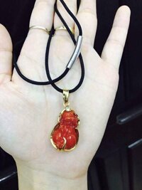 Tỳ hưu cẩm thạch huyết bọc vàng 10k -Hợp mệnh Thổ, Hoả