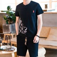 [Tỷ lệ khen ngợi 93%] Phong cách mới Thời trang phong cách Trung Quốc Bộ đồ mùa hè nam ngắn tay in hình Trung Quốc Bộ đồ đường Áo thun co giãn H1-573