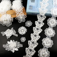 [Tỷ lệ khen ngợi 95%] Hoa đính cườm màu trắng, phụ kiện Ren Organza, váy tự làm thủ công, váy trang trí thêu hình bướm RRZF