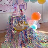 [Tỷ lệ khen ngợi 95%] Vải Sequins vảy cá được mã hóa chụp ảnh trực tiếp trang trí tiệc nền tường Nàng Tiên Cá Khăn trải bàn sinh nhật đầy màu sắc