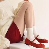 [Tỷ lệ khen ngợi 95%] Xuân Hè Pure Desire Style Sữa Trắng Jacquard Dot Love Vớ Chân Trần Tất Quần Legging Quần Vớ Nữ