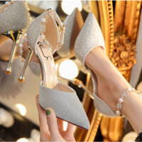 Tỷ Lệ Khen ngợi Siêu 99% Champagne Giày Cao Gót Nữ Thiết Kế Feel Niche 2024 Stiletto Gót Nữ Thần Sang Trọng Quạt Dây Đeo Một Từ Giày Nữ 2.9