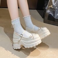 [Tỷ lệ mua lại 56%] Giày da nhỏ kiểu Chanel bạc nơ cho phụ nữ mùa thu 2025, kích thước nhỏ, đế dày 8cm, giày tăng chiều cao