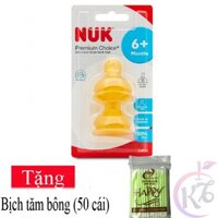 Ty thay bình sữa NUK Cao Su Cổ Rộng size 2S - 2 cái/vỹ Tặng 1 bịch tăm bông - Núm ty thay thế Premium Choice NU66052