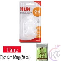Ty thay bình sữa NUK Silicone Cổ Rộng size 1M - 2 cái/vỹ Tặng 1 bịch tăm bông - Núm ty thay thế Premium Choice NU66056