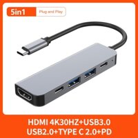 Type-c 5in1 Docking Station HDMI 4K USB3.0 Type C Truyền dữ liệu USB HUB đa cổng USB C HUB cho máy tính xách tay Macbook Điện thoại di động Công tắc máy tính bảng Màn hình chiếu USBC Đế mở rộng