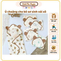 Ủ choàng cho bé sơ sinh vải muslin 4 lớp có mũ trùm đầu làm khăn quấn cho bé