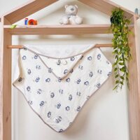 Ủ choàng cho bé sơ sinh vải muslin 4 lớp có mũ trùm đầu làm khăn quấn cho bé